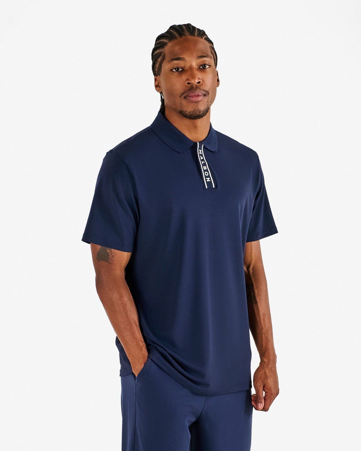 Block Placket Polo - Navy Malbon Men