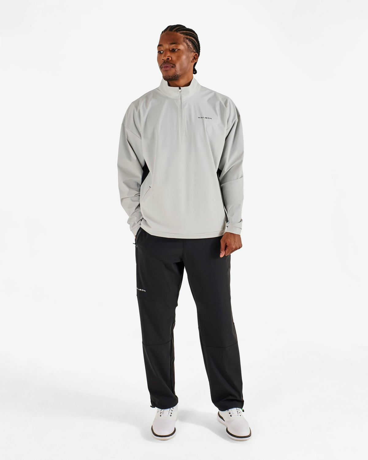Performance Quarter Zip Shell Pullover - Silver / Black Malbon Men
