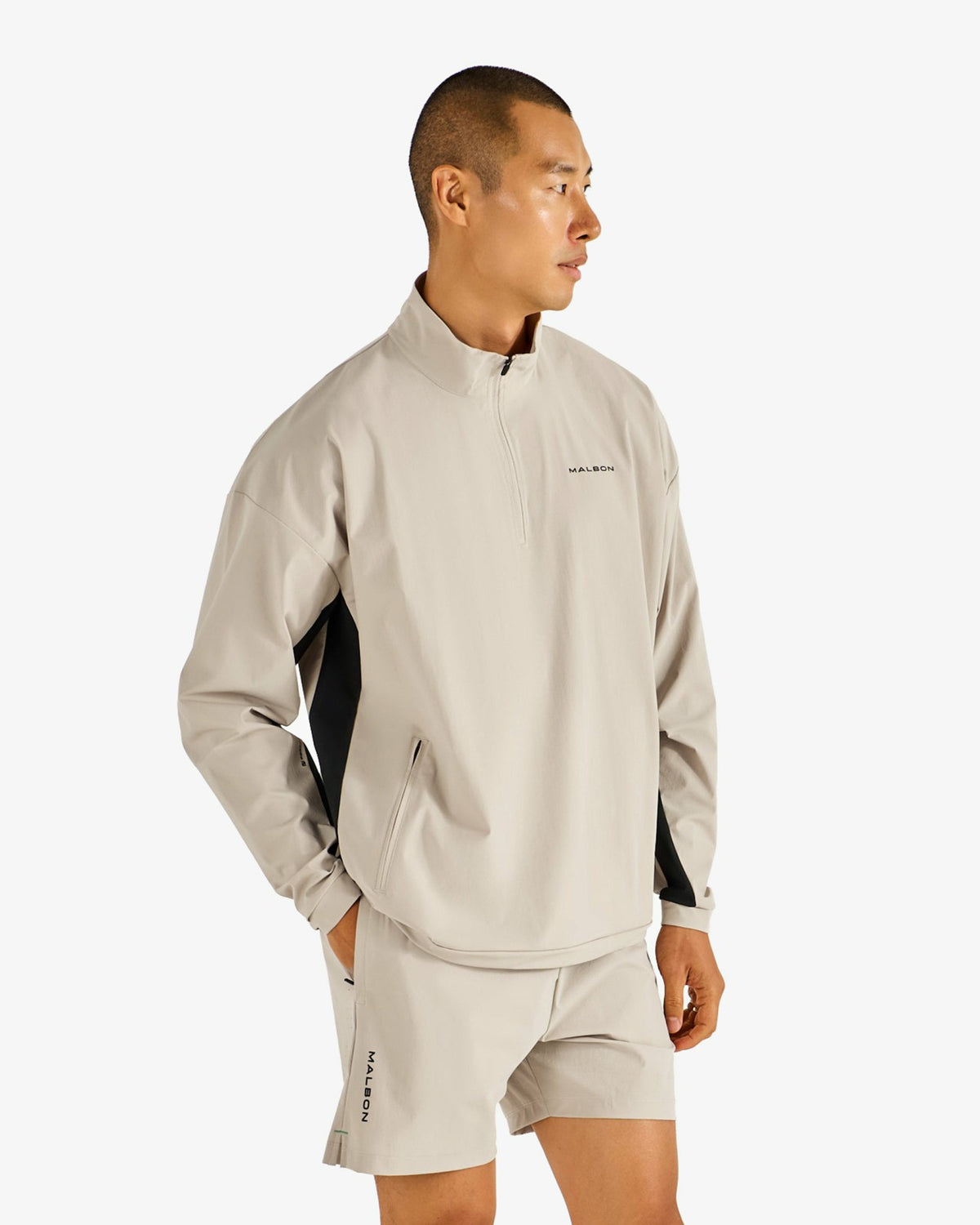 Performance Quarter Zip Shell Pullover - Tan Malbon Men