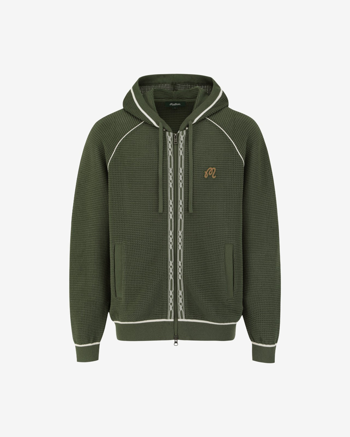Studio Seoul Crochet Knit Full-Zip Hoodie - Dark Green Malbon Men