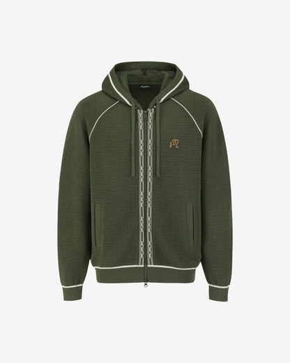 Studio Seoul Crochet Knit Full-Zip Hoodie - Dark Green Malbon Men