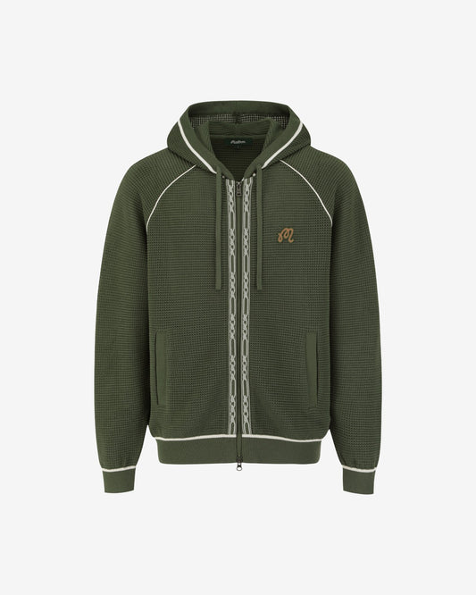 Studio Seoul Crochet Knit Full-Zip Hoodie - Dark Green Malbon Men