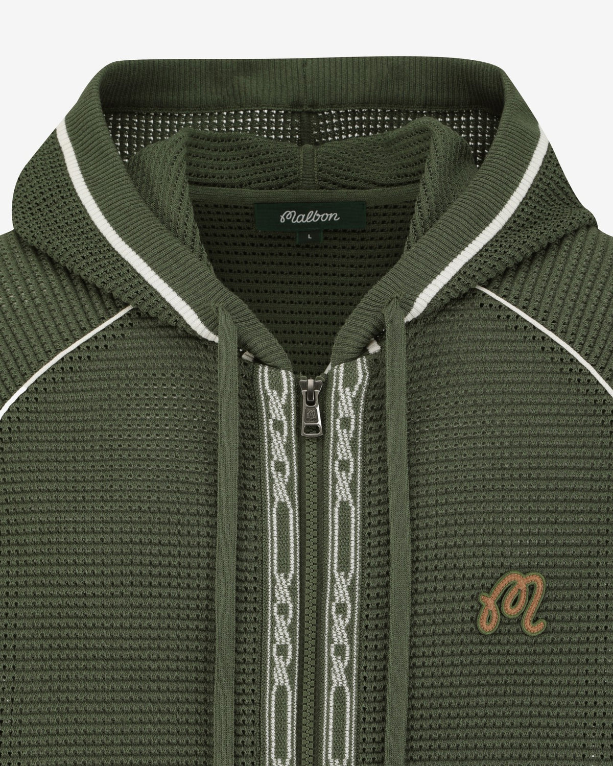 Studio Seoul Crochet Knit Full-Zip Hoodie - Dark Green Malbon Men
