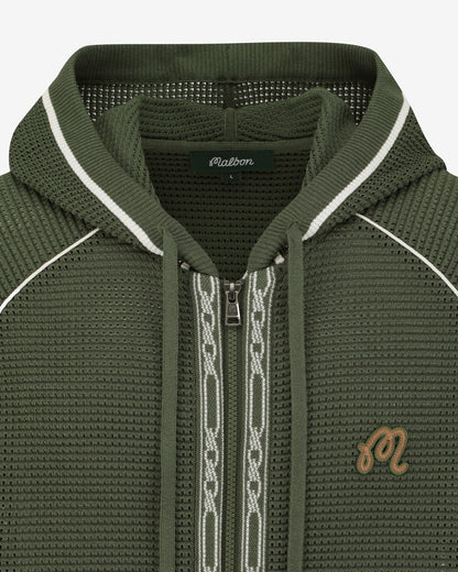 Studio Seoul Crochet Knit Full-Zip Hoodie - Dark Green Malbon Men