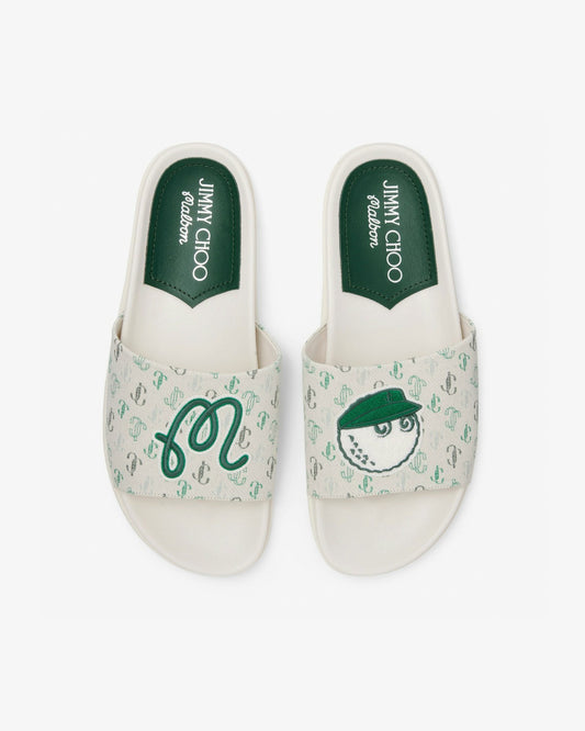 Jimmy Choo X Malbon Mens Slide - Latte/Malbon Green Malbon Men